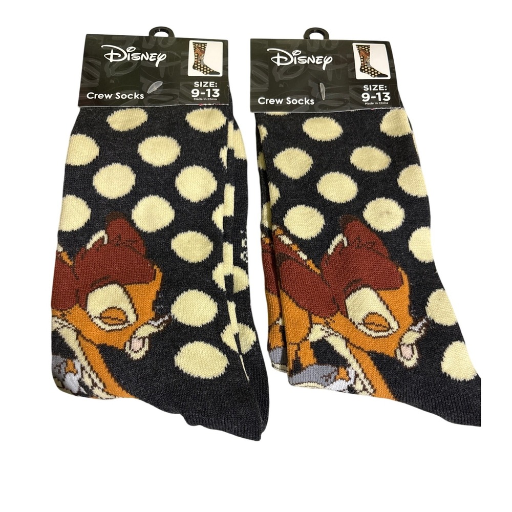 Disney Bambi‎ Crew Socks Size 9-13 Black Polka Dot Thumper Cartoon Character